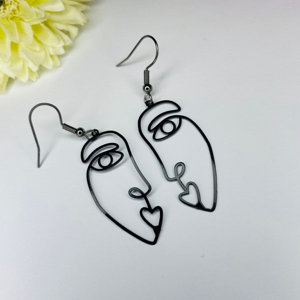 Face Earrings, funny faces, Abstract Earrings, Picasso face, picasso earrings, gifts for her, teen gifts, everyday earrings, black faces