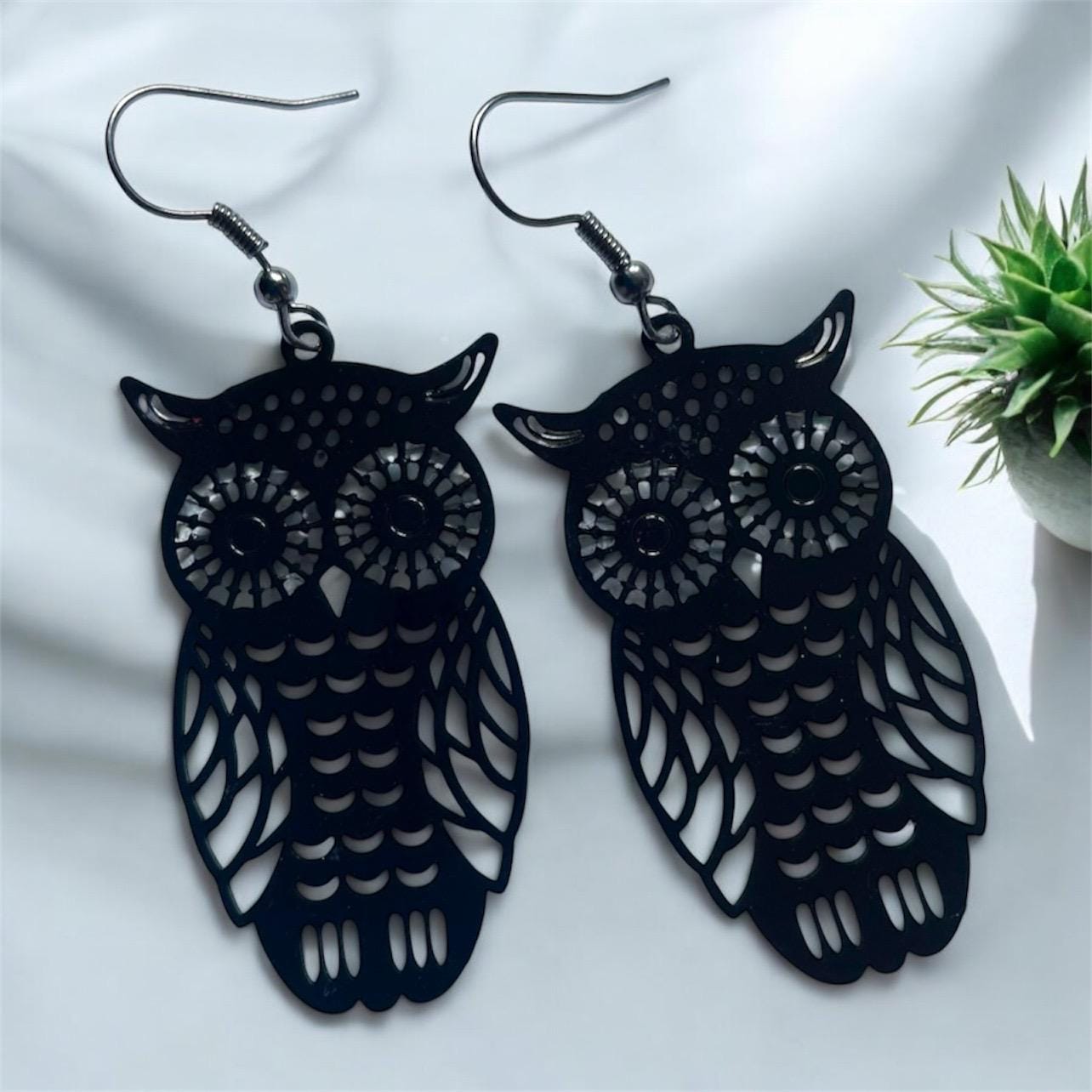 Bird Earrings, owl earrings, owl gifts, black owls, everyday earrings, gifts for her, no plastic pac