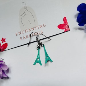 Eiffel Tower Jewelry, Paris Earrings, Laser cut, Paris gifts, Fun earrings, hypoallergenic, no plastic packaging, gifts for her, Turquoise