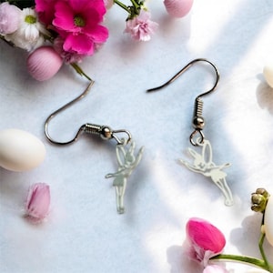 Tinkerbell Earrings, Pixie Earrings, hypoallergenic hooks, Birthday gifts, gifts for her, everyday earrings, white fairies, tinkerbell gifts