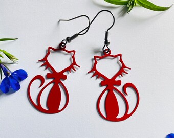 Boucles d'oreilles noeud papillon, boucles d'oreilles chat Felix, boucles d'oreilles chat fantaisie, boucles d'oreilles chat, boucles d'oreilles chat rouge, cadeaux chat, cadeau de remplissage de bas, chats d'amour