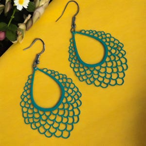 Lace Earrings , Green lace , Lace hoop earrings,  gifts for her, hypoallergenic hooks, Filigree charms, everyday earrings