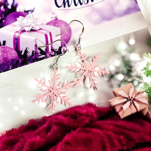 Pink snowflake Earrings, Christmas snowflake Earrings, Christmas Stocking fillers, Christmas gifts, Christmas earrings, secret Santa gifts