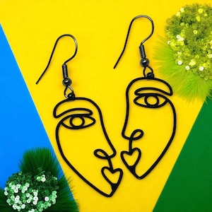 Face Earrings, funny faces, Abstract Earrings, Picasso face, picasso earrings, gifts for her, teen gifts, everyday earrings, black faces