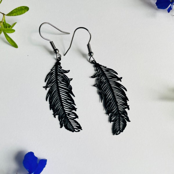 Feather Earrings, bird Earrings, bird gifts, Black Feather, everyday earrings, gifts for her, Christmas gifts, feather gifts