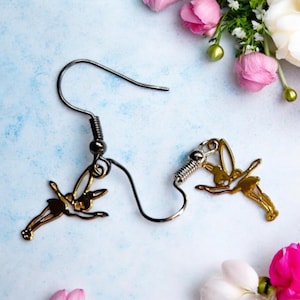 Tinkerbell Earrings, Pixie Earrings, hypoallergenic hooks, Birthday gifts, gifts for her, everyday earrings, gold fairies, tinkerbell gifts