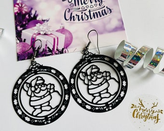 Huge earrings, Santa earrings, Father Christmas, black Santa, Christmas earrings, secret Santa gifts, gifts for her, daughter gifts