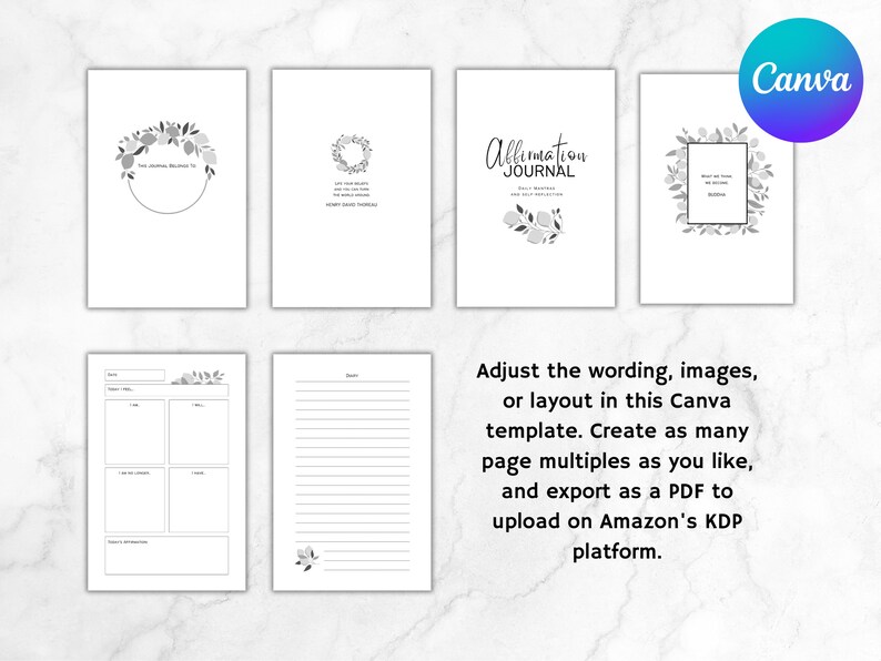 KDP Affirmation Journal Canva Template | KDP Journal Interior File ...