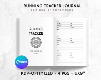 KDP Running Tracker Canva Template | KDP Journal Interior File | Fitness Journal Commercial Use KDP | Fitness Planner Journal Printable