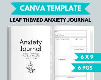 KDP Leaf Anxiety Journal Canva Template | KDP Journal Interior File | Mental Health Journal | Mindfulness Journal Printable | Mood Journal
