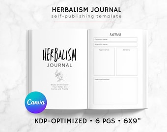 KDP Herbalism Journal Canva Template | KDP Journal Interior File | Guided Journal | Grimoire Journal Printable | Witch Journal