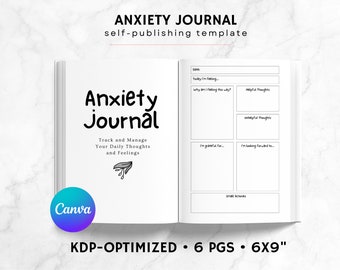 KDP Anxiety Journal Canva Template | KDP Journal Interior File | Anxiety Journal Commercial Use KDP | Mindfulness Journal Printable