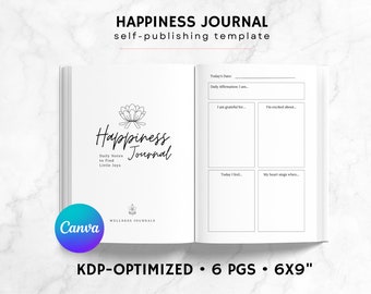 KDP Happiness Journal Canva Template | KDP Journal Interior File | Mental Health Journal | Mindfulness Journal Printable | Mood Journal