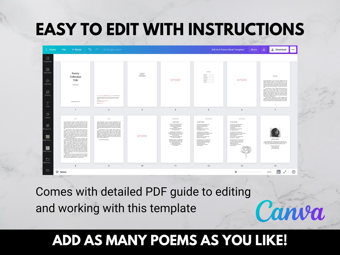 5x8 Modern Poetry Book Template | Canva Book Template | Self-publishing ...