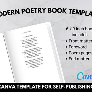 Modello di libro di poesia moderno 6x9 / Modello di libro Canva / Modello di autopubblicazione / Libro tascabile 6 x 9 pollici per KDP / Interno del libro di poesia