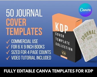 KDP Journal Cover Bundle 50 Designs Canva Templates | KDP Cover Template | Paperback Journal Cover Templates | 6x9 Inch Journal Covers