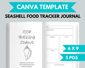 KDP Seashell Food Tracker Journal Canva Template | KDP Journal Interior File | Food Journal Commercial Use | KDP Meal Planner Printable