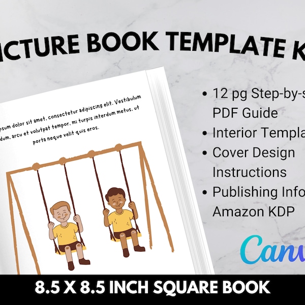 8.5x8.5 inch Picture Book Template | Complete Design Kit for Square Picture Book | Self-Publishing Template | Picture Book Canva Template