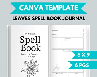 KDP Leaf Spell Book Journal Canva Template | KDP Journal Interior File | Magic Journal Commercial Use KDP | Spell Book Printable