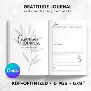 KDP Gratitude Journal Canva Template | KDP Journal Interior File | Feelings Journal | Affirmation Journal Printable | Mindfulness Journal