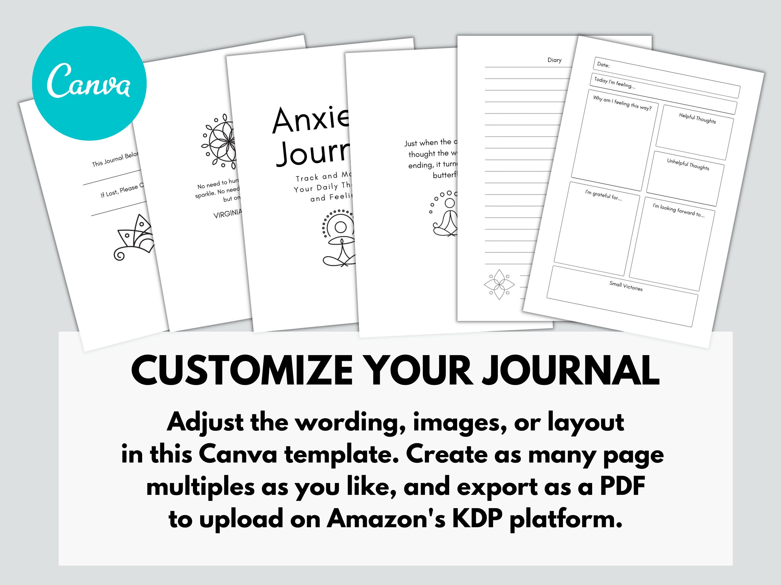 KDP Zen Anxiety Journal Canva Template | KDP Journal Interior File ...