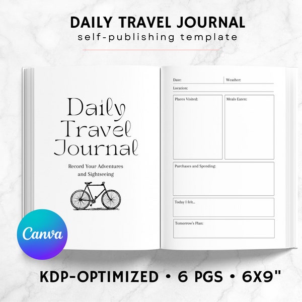 KDP Daily Travel Journal Canva Template | KDP Journal Interior File | Holiday Journal | Travel Journal Printable | Adventure Journal