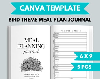 KDP Bird Theme Meal Planner Journal Canva Template | KDP Journal Interior File | Food Journal Commercial Use | KDP Meal Planner Printable