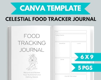 KDP Celestial Food Tracker Journal Canva Template | KDP Journal Interior File | Food Journal Commercial Use | KDP Meal Planner Printable