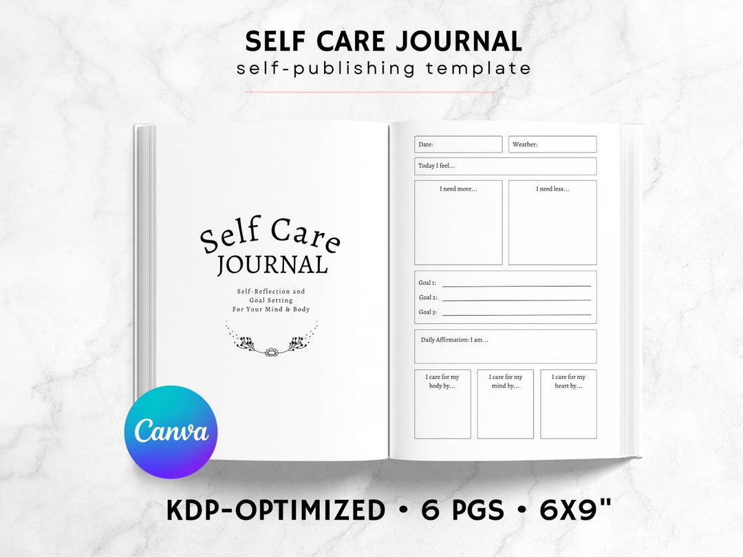 KDP Self Care Journal Canva Template | KDP Journal Interior File ...