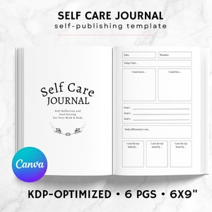 KDP Self Care Journal Canva Template | KDP Journal Interior File | Wellness Journal | Mindfulness Journal Printable | Anxiety Journal