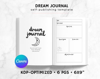 KDP Dream Journal Canva Template | KDP Journal Interior File | Dream Journal Commercial Use KDP | Sleep Journal Printable
