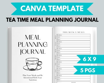 KDP Tea Time Meal Planner Journal Canva Template | KDP Journal Interior File | Food Journal Printable | KDP Meal Planner Printable