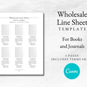 Wholesale Line Sheet Template for Books or Journals | Sell Sheet Canva Template | Product Line Sheet | Editable Wholesale Guide for Authors