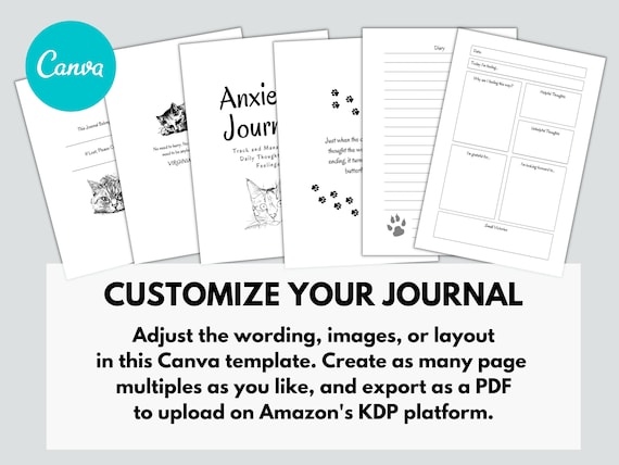 KDP Cat Anxiety Journal Canva Template KDP Journal Interior File Anxiety  Journal Commercial Use KDP Mindfulness Journal Printable - Etsy