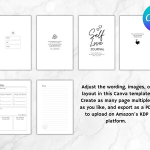 Modelo de Canva do diário de amor próprio KDP | Arquivo interno do diário KDP | Diário de Bem-Estar | Diário de Mindfulness para impressão | Diário de Ansiedade imagem 2