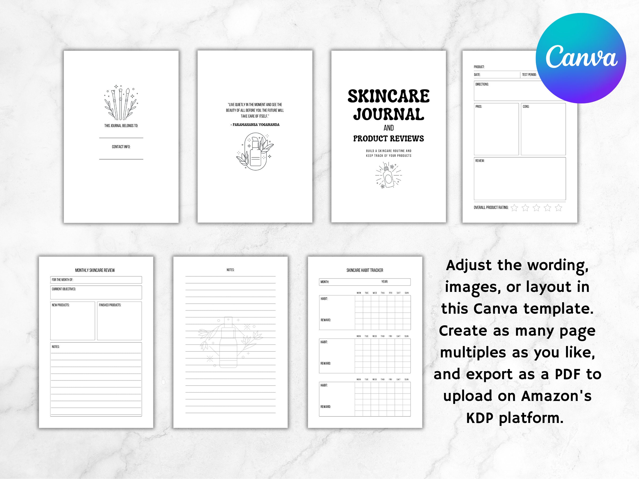 KDP Skincare Journal Canva Template KDP Journal Interior File Skincare ...