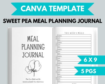 KDP Sweet Pea Meal Planner Journal Canva Template | KDP Journal Interior File | Food Journal Printable | KDP Meal Planner Printable