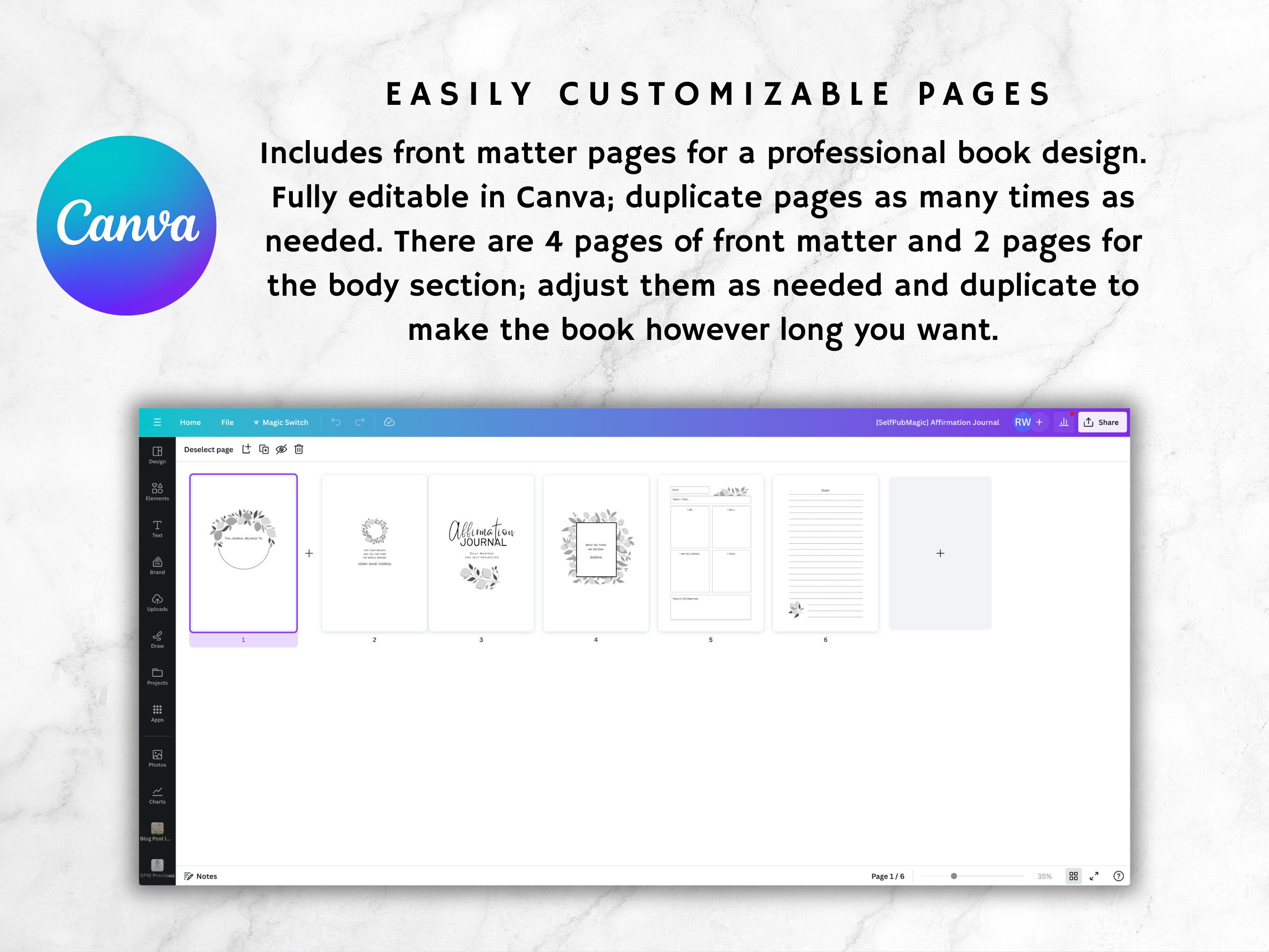 KDP Affirmation Journal Canva Template | KDP Journal Interior File ...