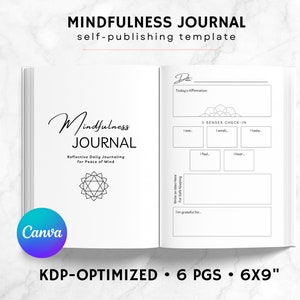 KDP Mindfulness Journal Canva Template | KDP Journal Interior File | Feelings Journal | Affirmation Journal Printable | Gratitude Journal