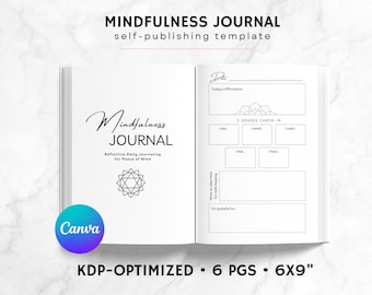 KDP Mindfulness Journal Canva Template | KDP Journal Interior File | Feelings Journal | Affirmation Journal Printable | Gratitude Journal