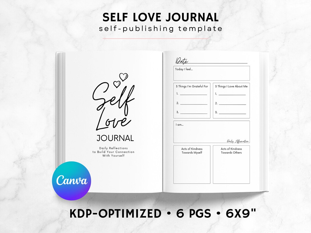 KDP Self Love Journal Canva Template | KDP Journal Interior File ...
