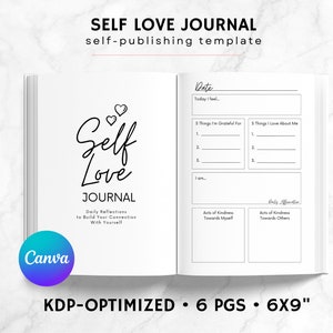 Modelo de Canva do diário de amor próprio KDP | Arquivo interno do diário KDP | Diário de Bem-Estar | Diário de Mindfulness para impressão | Diário de Ansiedade imagem 1