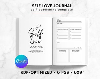 KDP Self Love Journal Canva Template | KDP Journal Interior File | Wellness Journal | Mindfulness Journal Printable | Anxiety Journal