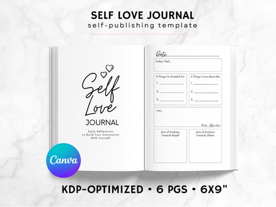 KDP Self Love Journal Canva Template | KDP Journal Interior File | Wellness Journal | Mindfulness Journal Printable | Anxiety Journal