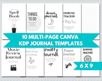 KDP Canva Template Bundle 10 Journals | KDP Journal Interior File | Interior Journal Commercial Use KDP | Canva Journal Printable