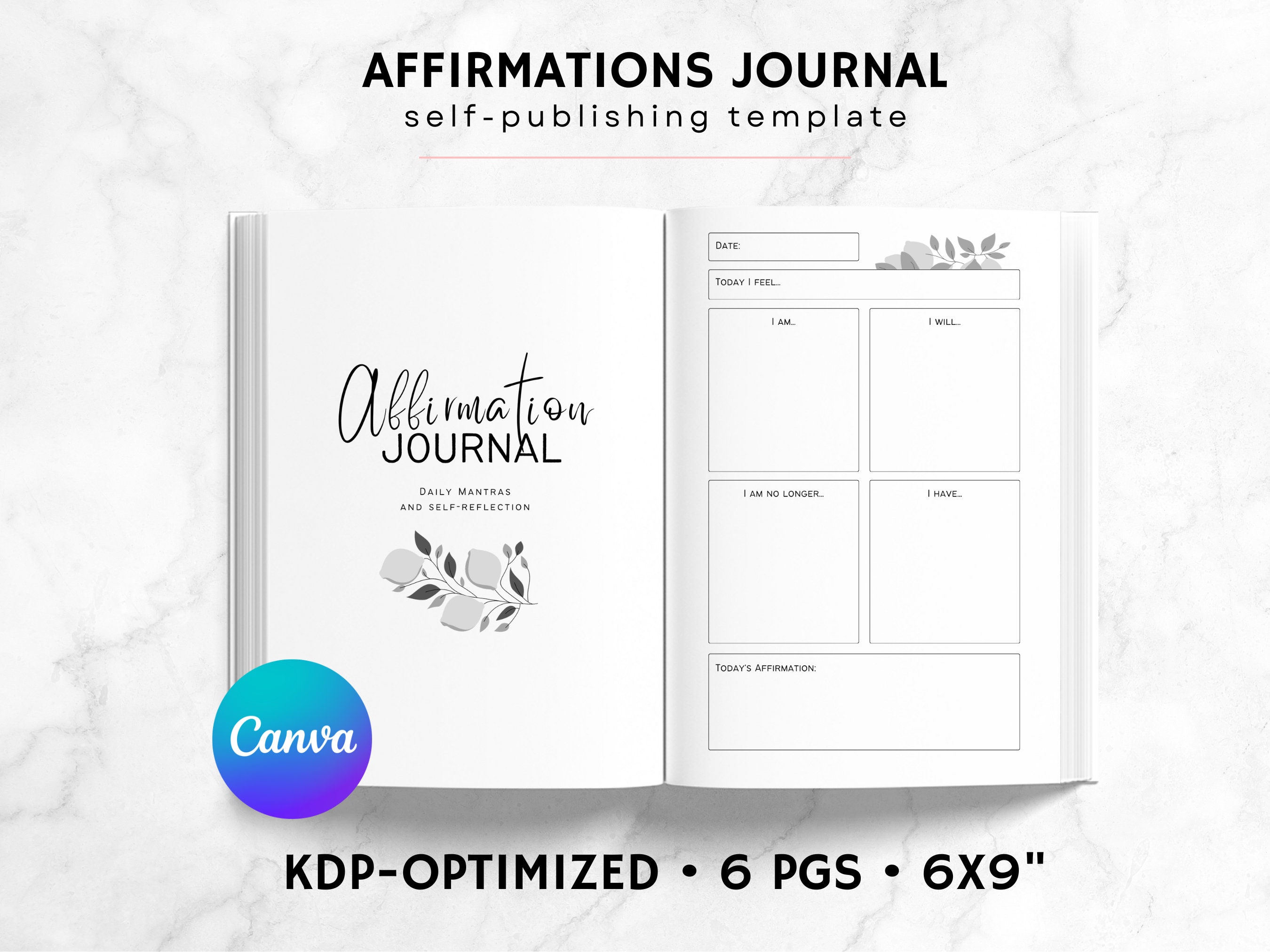 KDP Affirmation Journal Canva Template | KDP Journal Interior File ...