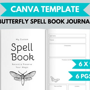 KDP Butterfly Spell Book Journal Canva Template | KDP Journal Interior File | Magic Journal Commercial Use KDP | Spell Book Printable