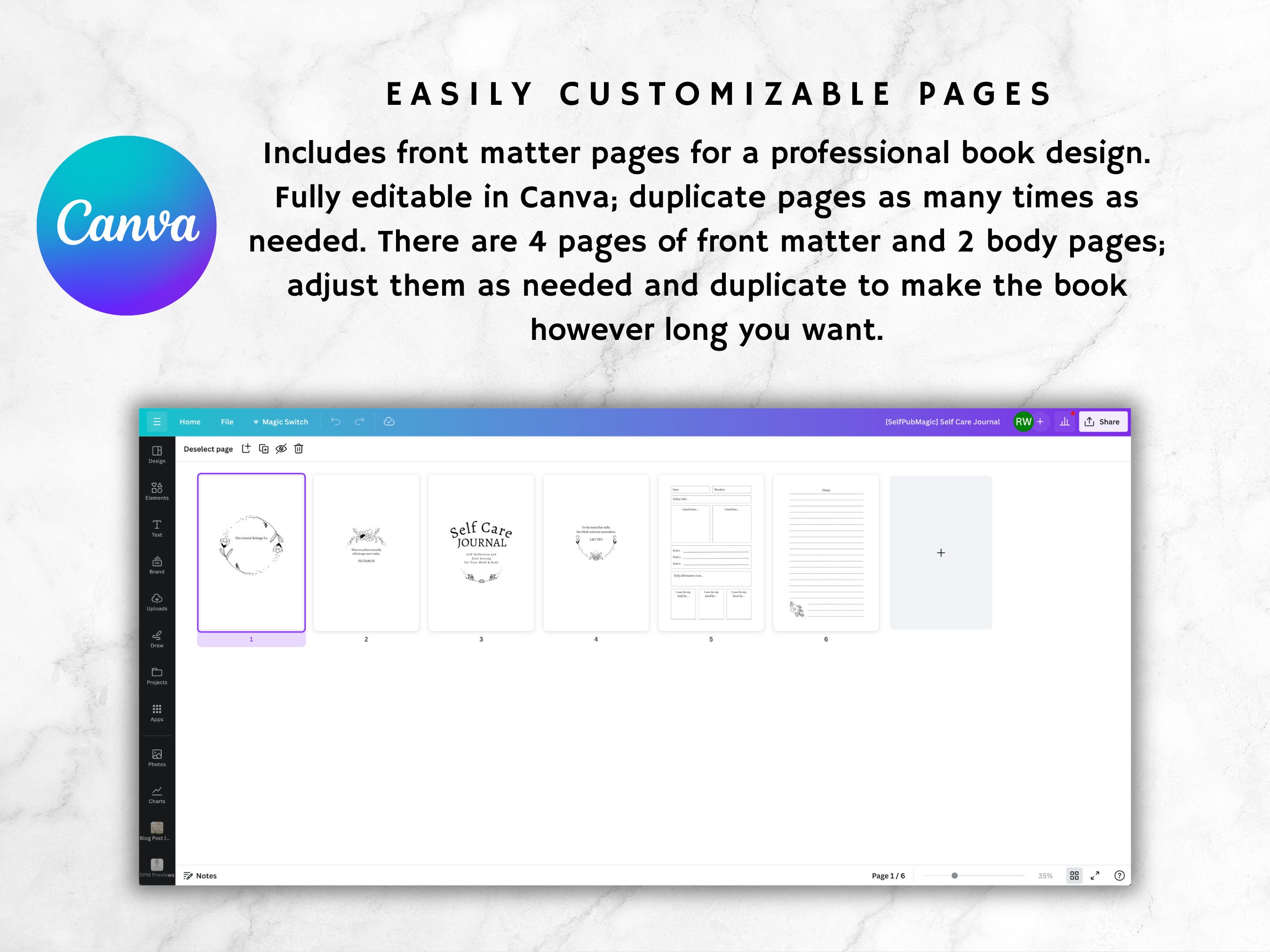 KDP Self Care Journal Canva Template | KDP Journal Interior File ...