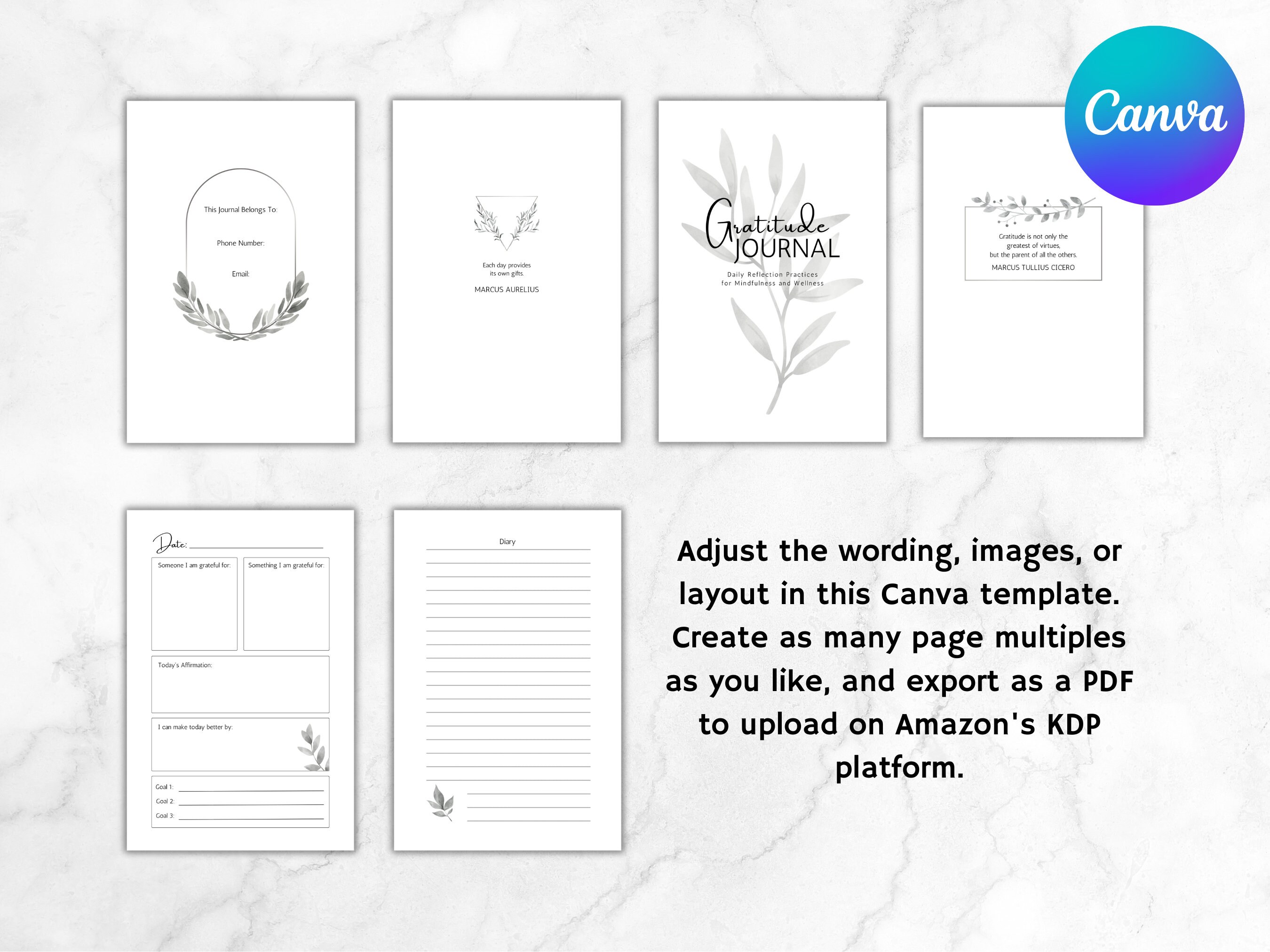 KDP Gratitude Journal Canva Template | KDP Journal Interior File ...