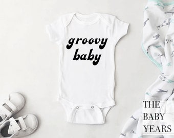 Retro Groovy Baby 60s 70s Bodysuit + Toddler Tee - Sixties + Seventies Throwback - Newborn Gender Neutral Unisex Clothing Gift